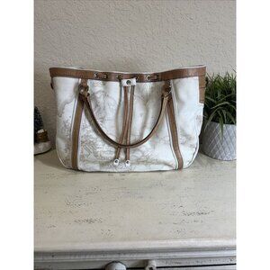 Alviero Martini 1a Classe Geo Print Map Tote Made In Italy Leather Trim Bag